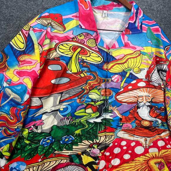 Misslook Psychedelic Button Up Mushroom Shirt Men's 3XL Colorful Party Shrooms - Picture 4 of 12